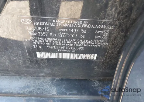 2016 Hyundai Sonata Se from USA, damaged, VIN 5NPE24AF4GH283901